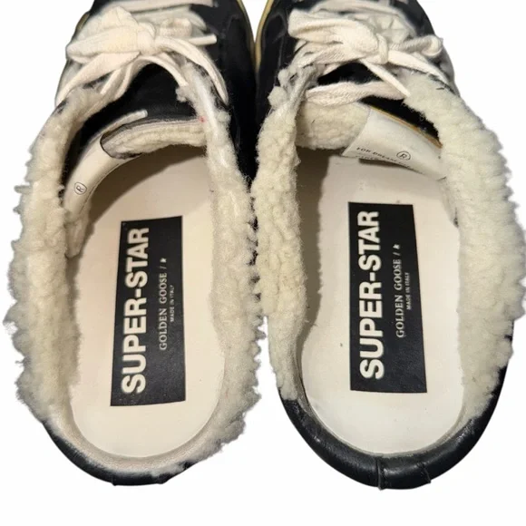 GOLDEN GOOSE Super-Star Sabots in Black Leather w/ Shearling Lining Sz 39 (US 8)
